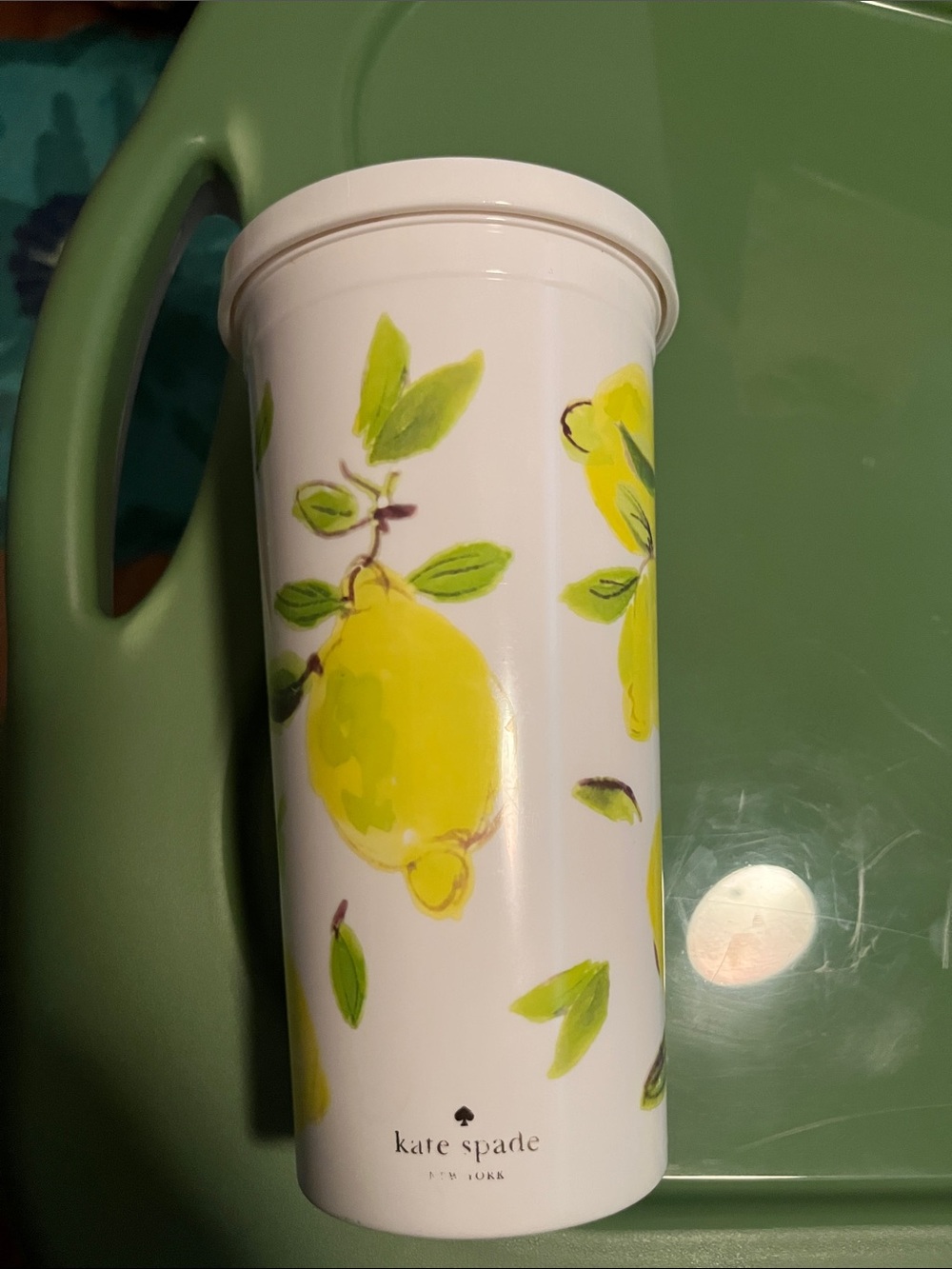 kate spade White Travel Tumbler with Yellow Lemon Motif